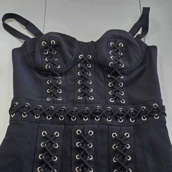 Bebe x Naven Corset Lace Up Dress 4 Black Mini Lined Straps Y2K Grunge Punk Goth - Picture 12 of 16